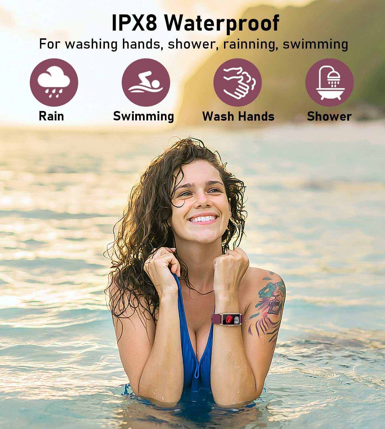Smart fitness watch displaying heart rate and activity tracking on wrist