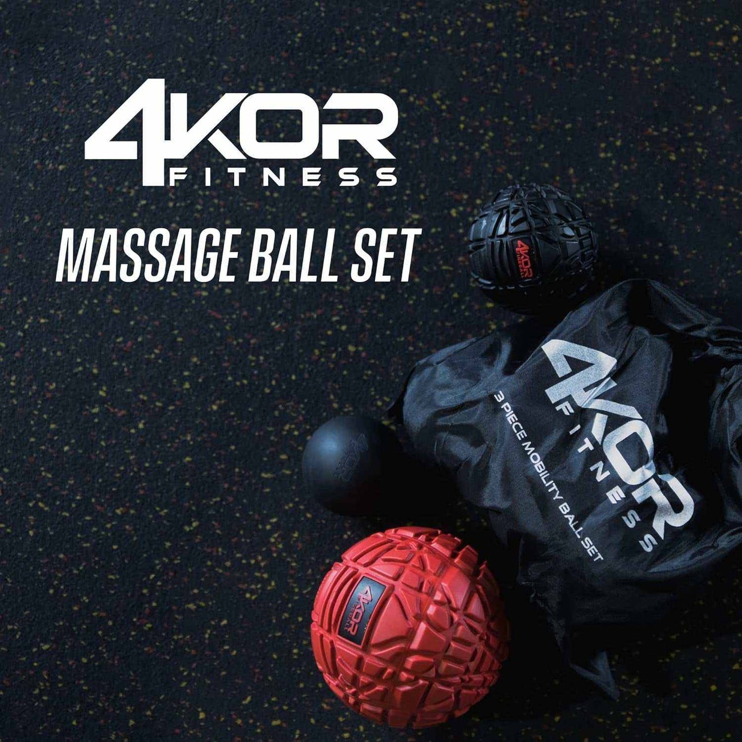 4KOR Massage Ball Set with three balls for trigger point therapy and myofascial release targeting full-body recovery