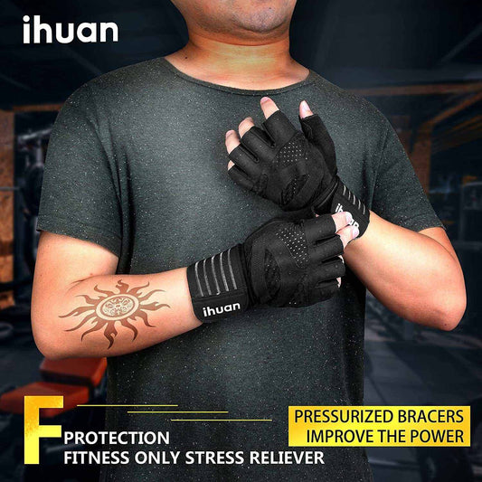 Ventilated weight lifting gloves with wrist wrap support and full palm protection for men and women gym workouts