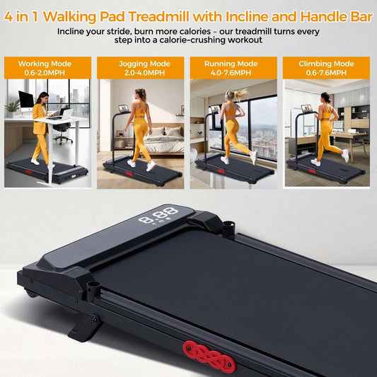 Walking Pad Treadmill with Handles for Home Workouts,Portable Compact Treadmills under Desk Walking Pads with LED Display,350Lbs Capacity