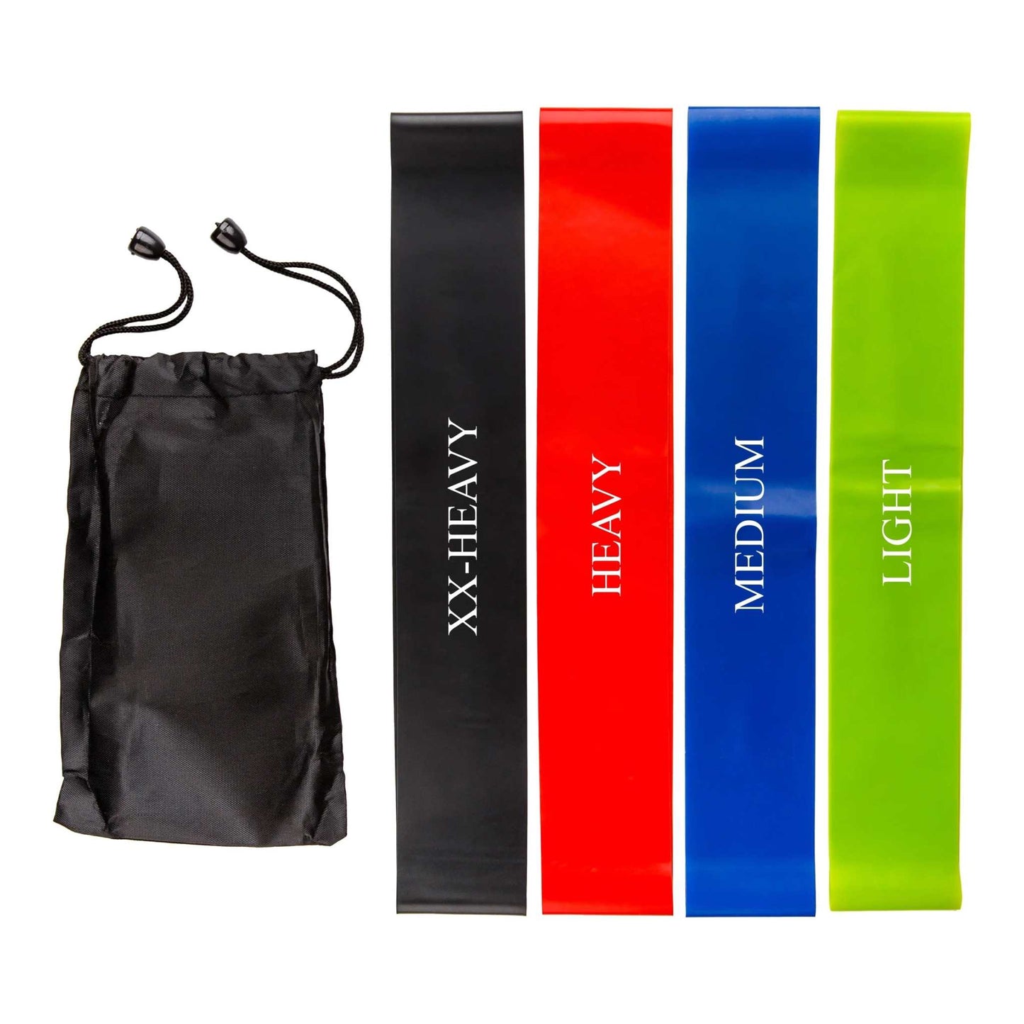 Resistance Band Loop 4-Pack showing four colorful loop workout bands for legs, glutes, and mobility exercises