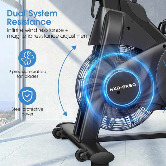 Exercise Bike, Magnetic & Air Resistance Indoor Bike, Stationary Bike for Home with Silent Belt Drive, Adjustable Resistance, App Compatible Cycling Bike with LCD Monitor, 350Lbs Capacity Workout Bike