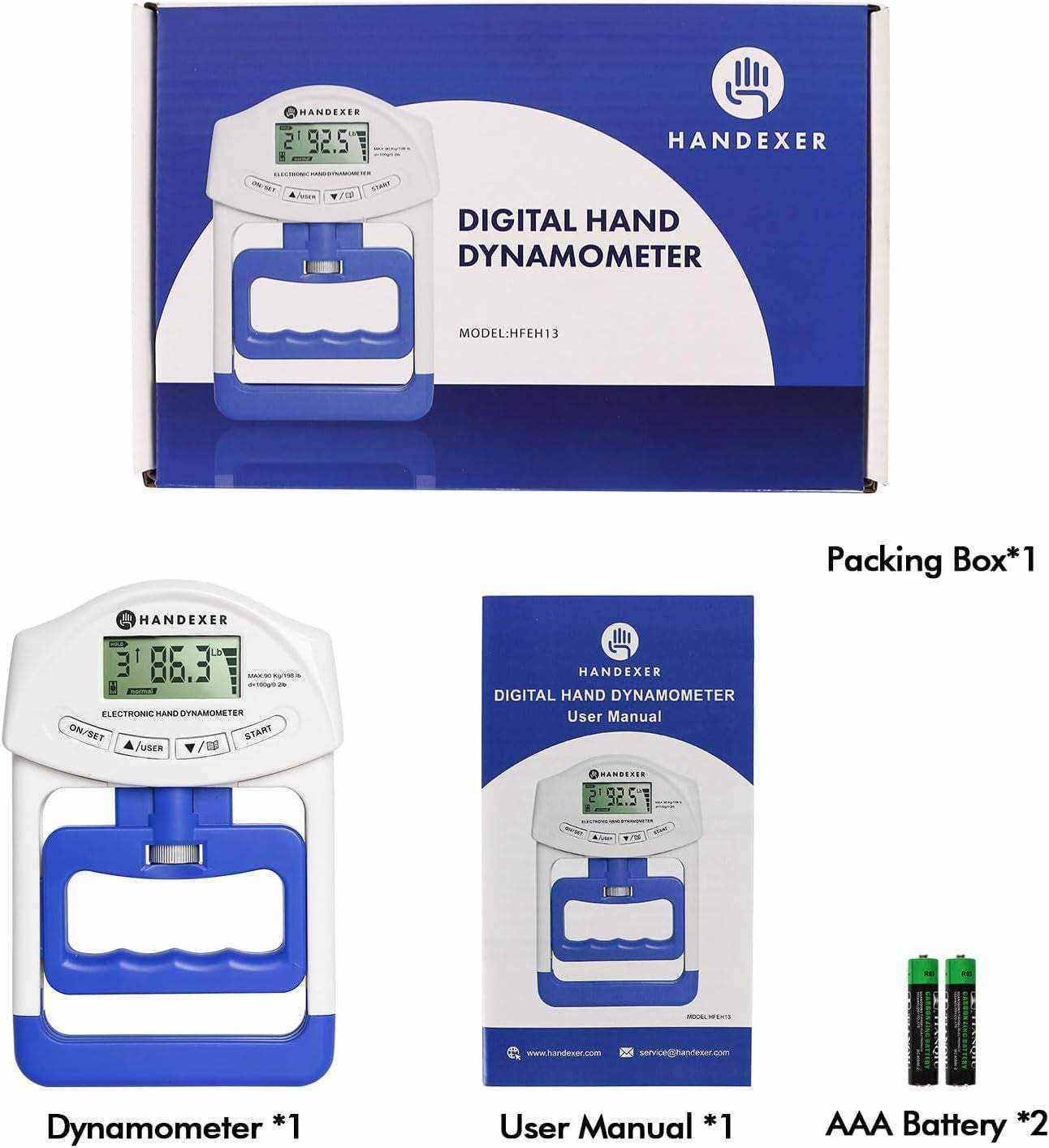 Grip Strength Tester 265Lb/120Kg, Digital Hand Dynamometer FDA Registered with Backlit LCD for Grip Strength Testing and Training
