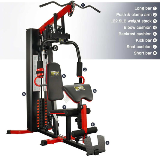 Home Gym Equipment, Multifunctional Full Body Workout Weight Machine Station with Weight Stack, All in One Exercise Equipment with Pulley System & Seated Rowing for Home Gym Strength Training
