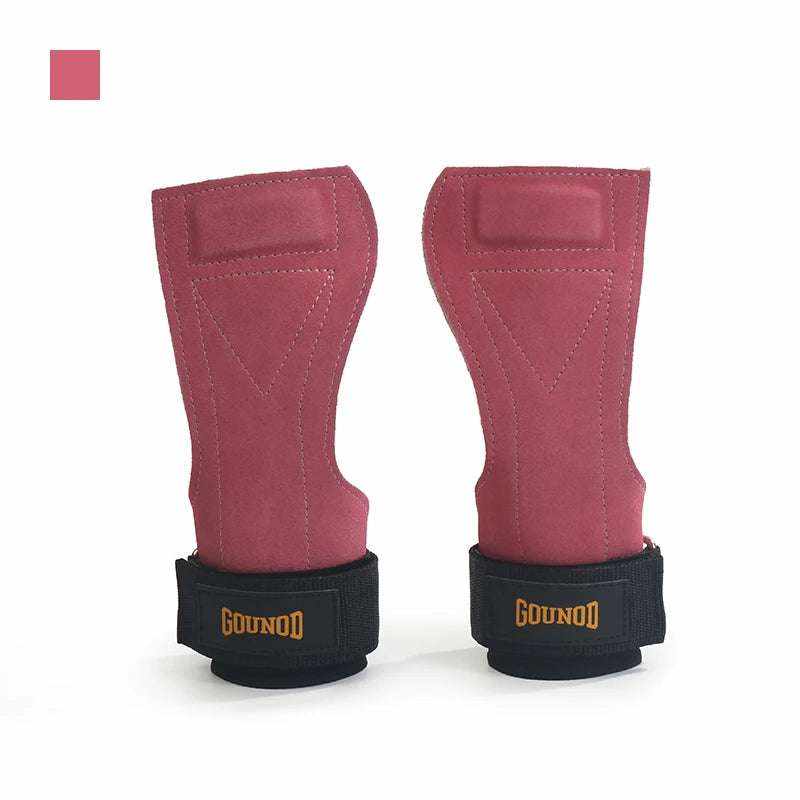 Cowhide gym grips with wrist wraps for weightlifting protection and enhanced grip