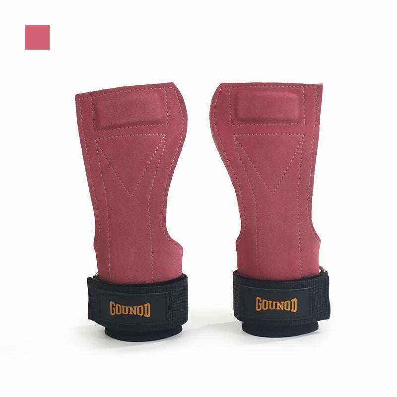 Cowhide gym grips with wrist wraps for weightlifting protection and enhanced grip