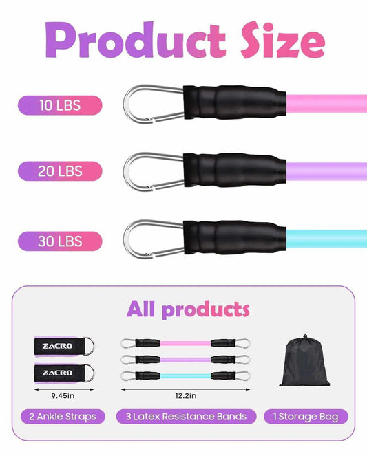 Ankle resistance bands set with 3 tube levels and padded cuffs for leg and glute workouts