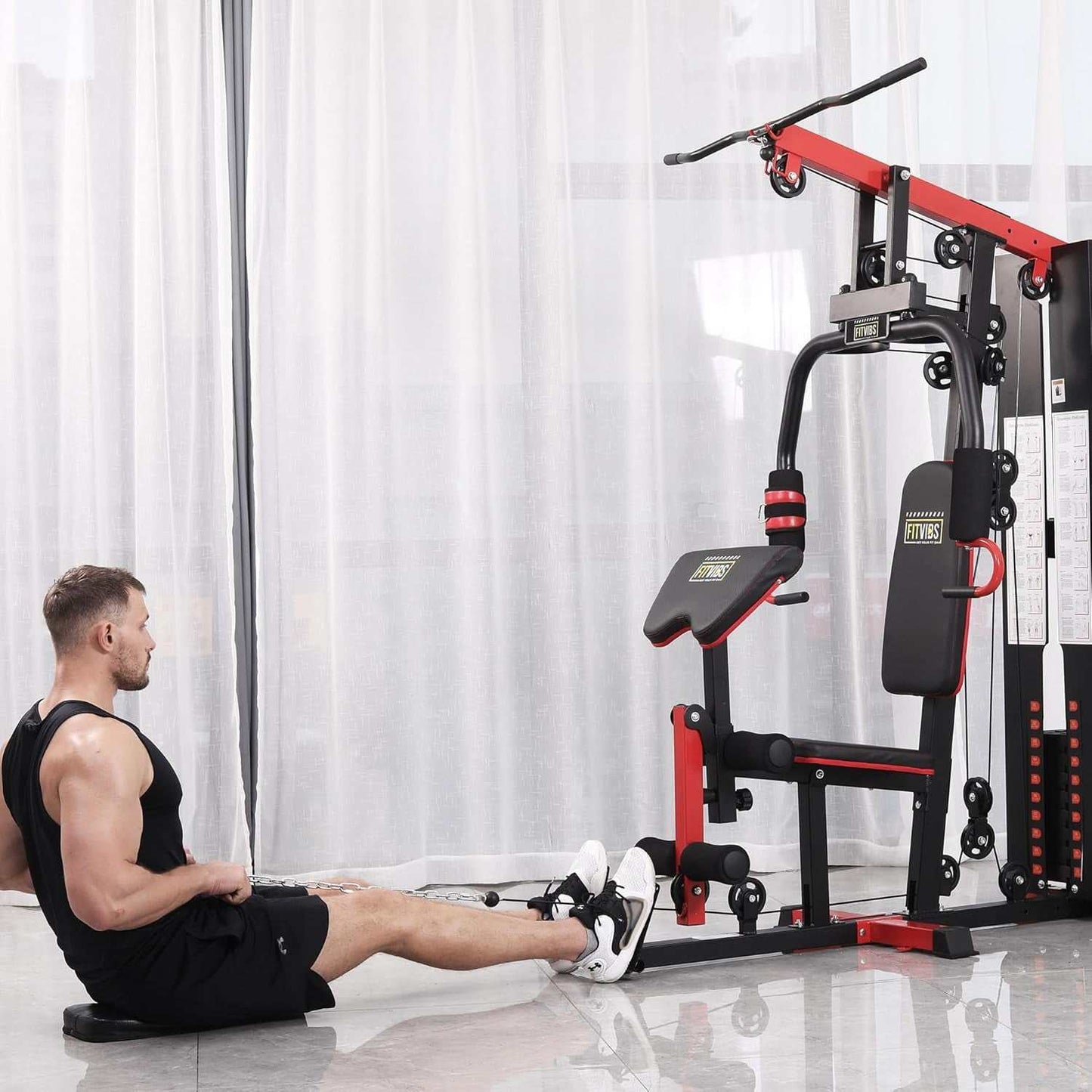 Home Gym Equipment, Multifunctional Full Body Workout Weight Machine Station with Weight Stack, All in One Exercise Equipment with Pulley System & Seated Rowing for Home Gym Strength Training