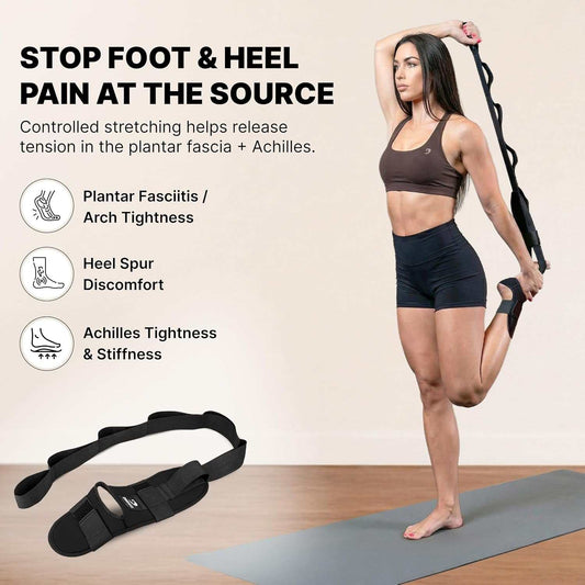 Foot & Calf Stretcher with Adjustable Padded Stretching Strap for Plantar Fasciitis, Hamstring, Heel Spurs and Achilles Tendonitis Relief - Yoga Leg Stretch Strap for Flexibility