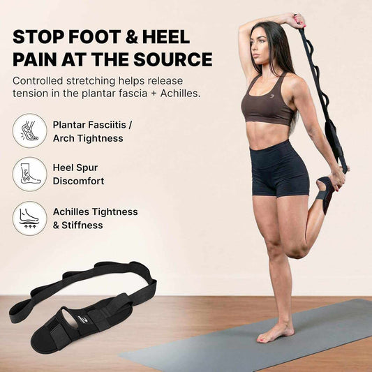 Vitelle Ergonomic Foot & Calf Stretching Strap with padded foot cradle and multi-loop adjustable nylon strap for targeted lower-limb stretching and pain relief