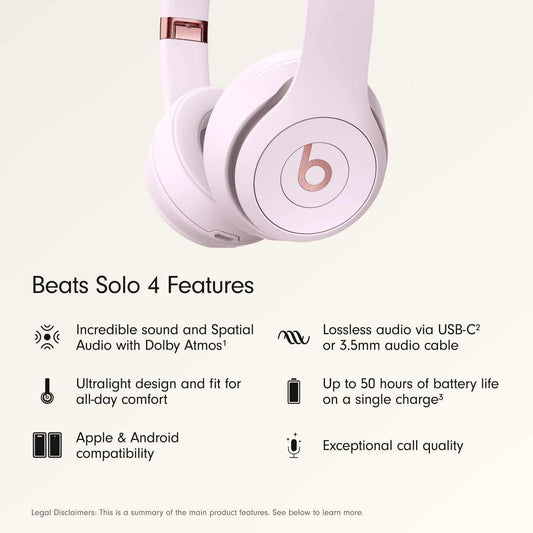 Solo 4 Wireless On-Ear Bluetooth Headphones - Up to 50 Hours Battery Life, Ultra-Lightweight Comfort, Enhanced Sound Quality, Compatible with Apple and Android - Cloud Pink