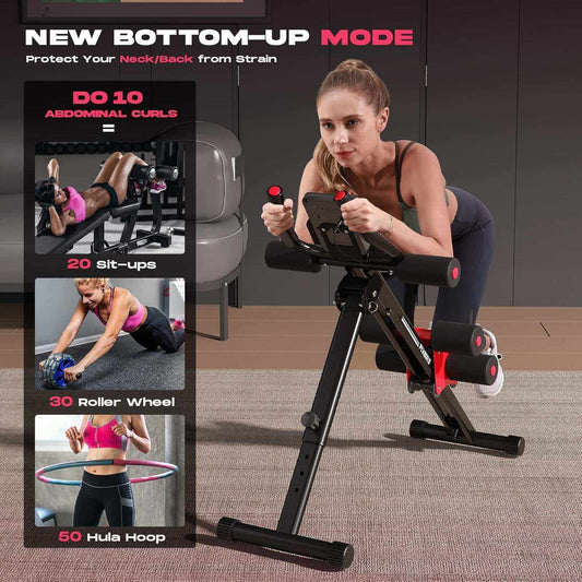 AW1 Ab Workout Machine, Ab Crunch Machine Ab Workout Equipment Foldable for Home Gym, Bottom-Up Abdominal Trainer for Core Waist Workout and Body Shaping with Adjustable Heights and Angles, Red