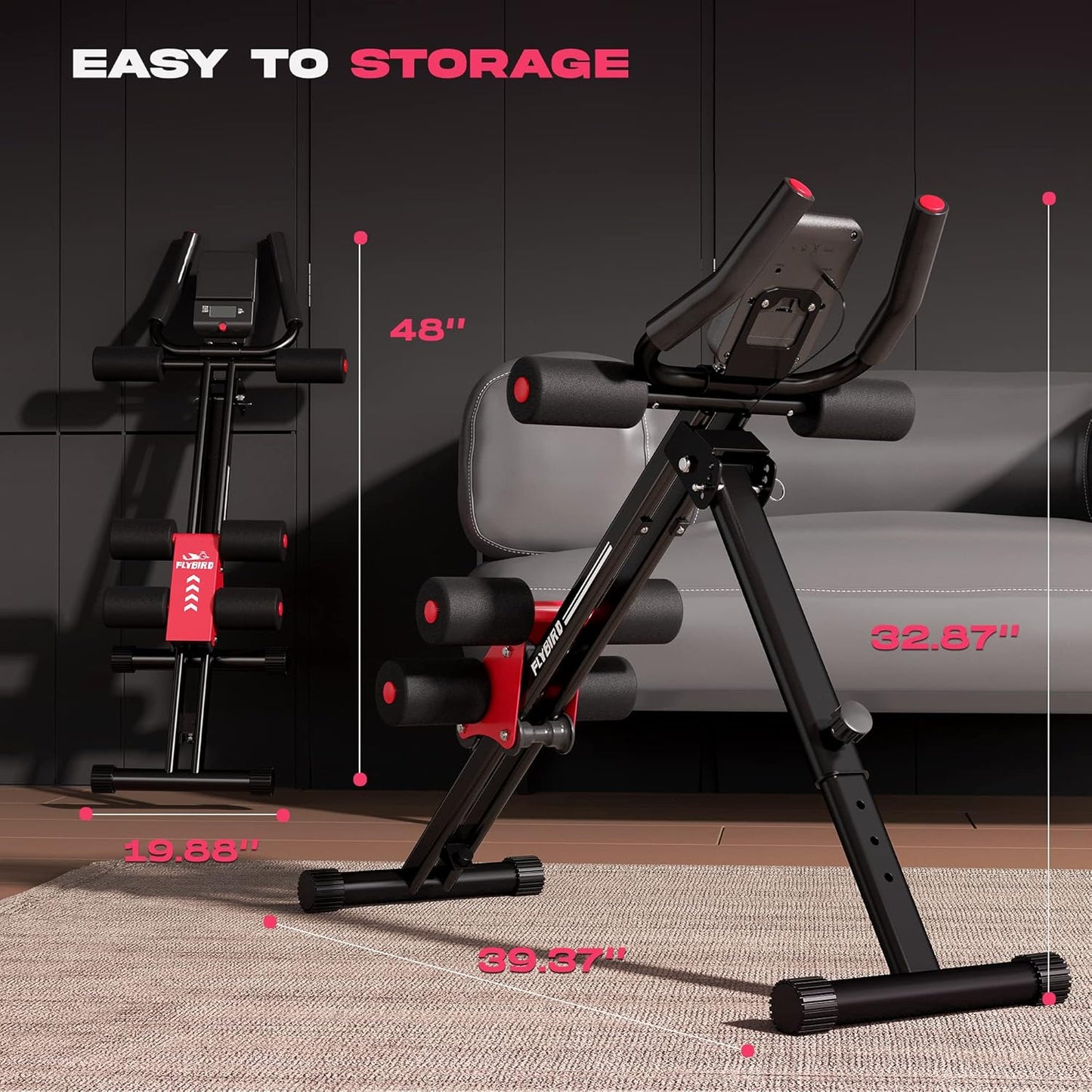 AW1 Ab Workout Machine, Ab Crunch Machine Ab Workout Equipment Foldable for Home Gym, Bottom-Up Abdominal Trainer for Core Waist Workout and Body Shaping with Adjustable Heights and Angles, Red