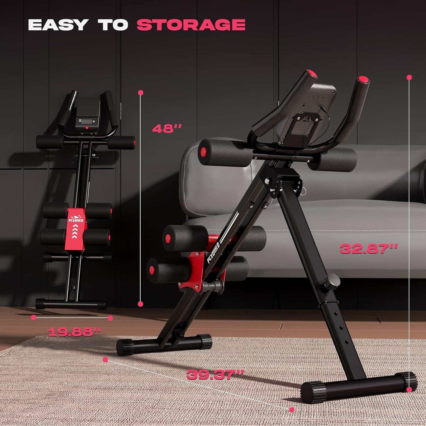 AW1 Ab Workout Machine, Ab Crunch Machine Ab Workout Equipment Foldable for Home Gym, Bottom-Up Abdominal Trainer for Core Waist Workout and Body Shaping with Adjustable Heights and Angles, Red