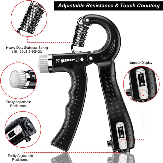 Hand Grip Strengthener 2 Pack Adjustable Resistance 10-130 Lbs Forearm Exerciser,Grip Strength Trainer for Muscle Building and Injury Recovery for Athletes
