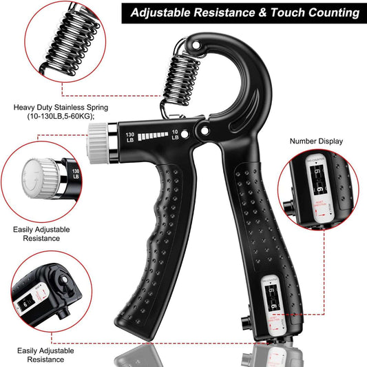 Hand Grip Strengthener 2 Pack Adjustable Resistance 10-130 Lbs Forearm Exerciser,Grip Strength Trainer for Muscle Building and Injury Recovery for Athletes