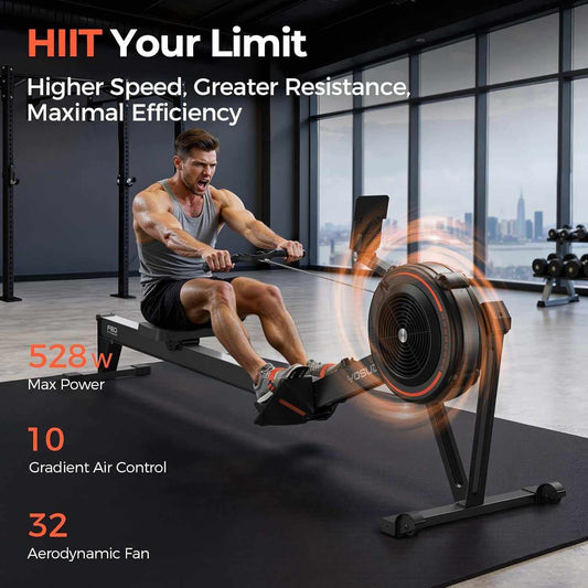R2 Rowing Machine for Home, Professional Adjustable Air Resistance Rower Machines with Self-Powered Monitor, 53.7'' Row Rail, Ergonomic Comfort Seat, Easy Storage