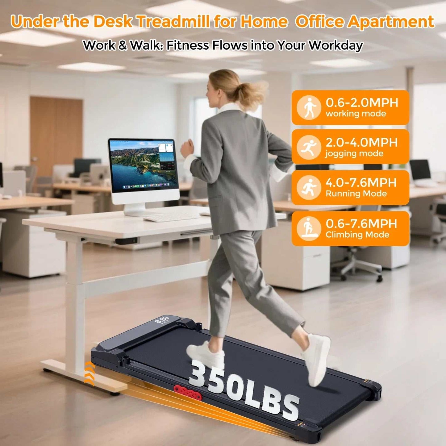 Walking Pad Treadmill with Handles for Home Workouts,Portable Compact Treadmills under Desk Walking Pads with LED Display,350Lbs Capacity