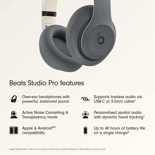 Studio Pro - Premium Wireless Over-Ear Headphones- up to 40-Hour Battery Life, Active Noise Cancelling, USB-C Lossless Audio, Apple & Android Compatible - Amazon Exclusive Sand Gray