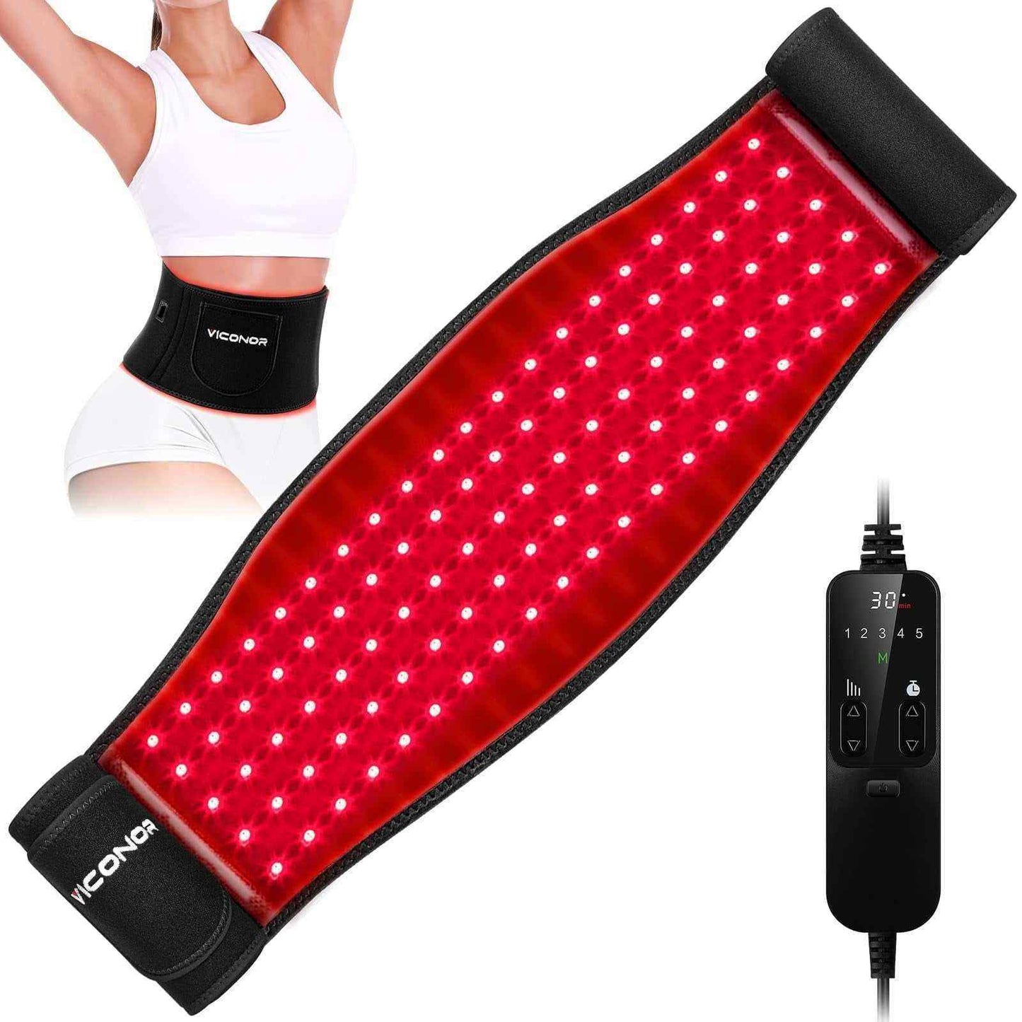 Vitelle deep-tissue red light therapy belt with dual-wavelength LEDs and adjustable strap for pain relief and muscle recovery
