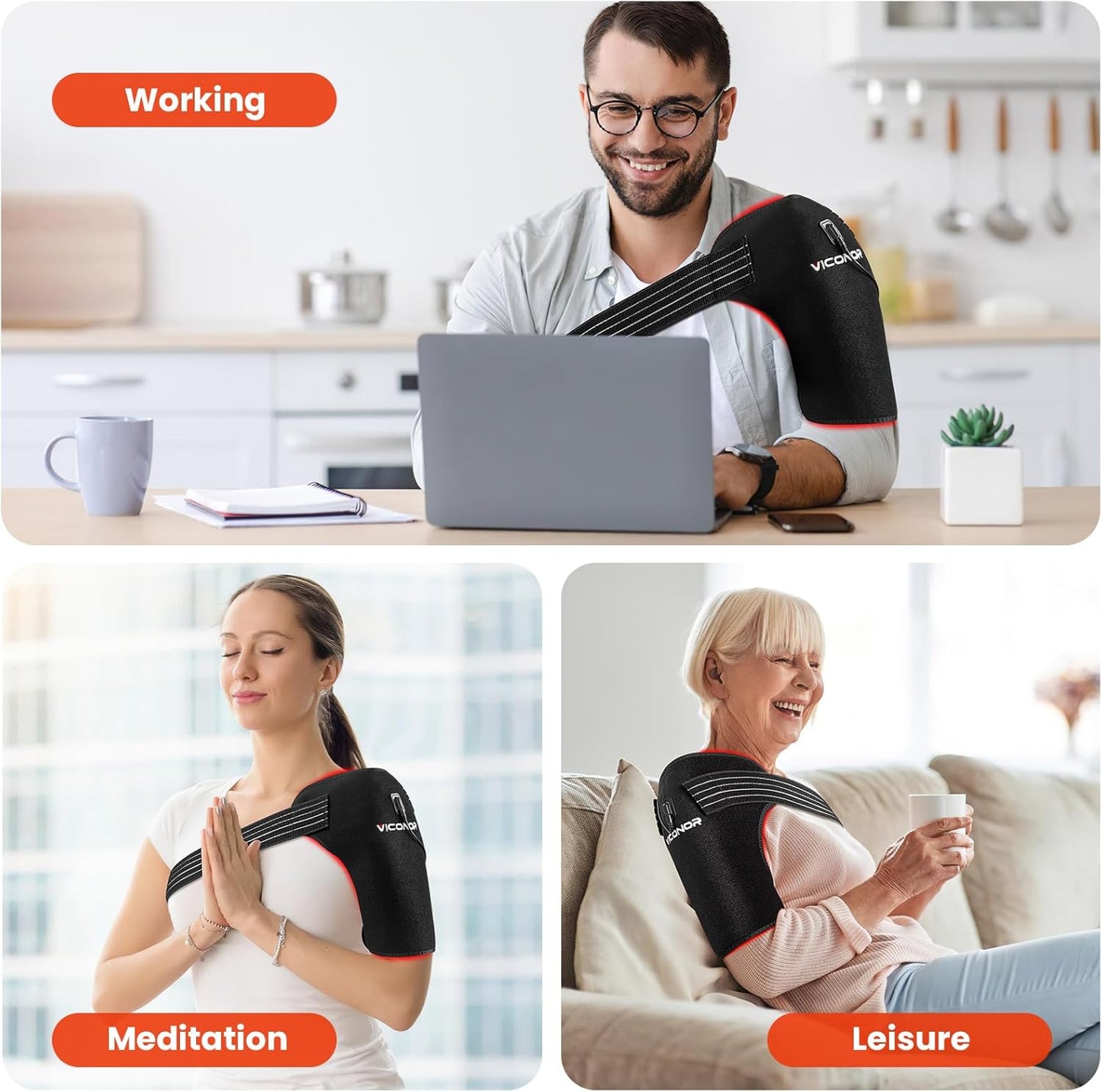Red Light Therapy for Shoulder Pain Relief, Infrared Light Therapy for Body, Improve Joint Muscle, 660Nm & 850Nm Red Light Shoulder Wrap, Black1