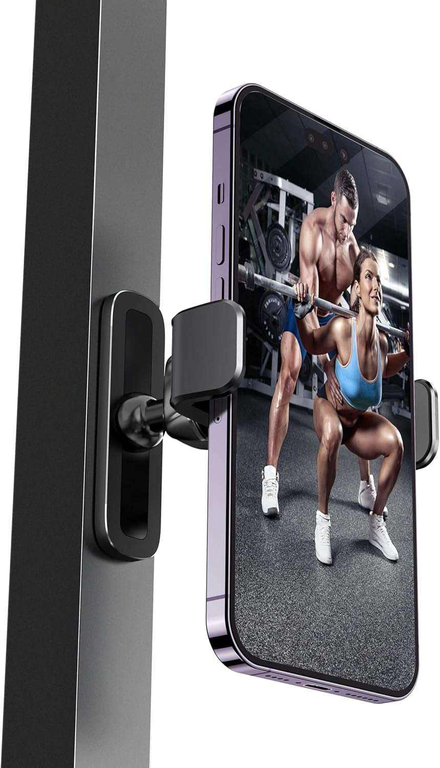 Magnetic Phone Holder for Gym, Alloy Base and Joint for Strong Hold, 360° Adjustable, Compatible with 4.7-6.5 Inch Iphone & Android Phones, Secure Workout Equipment Accessory for Men Women