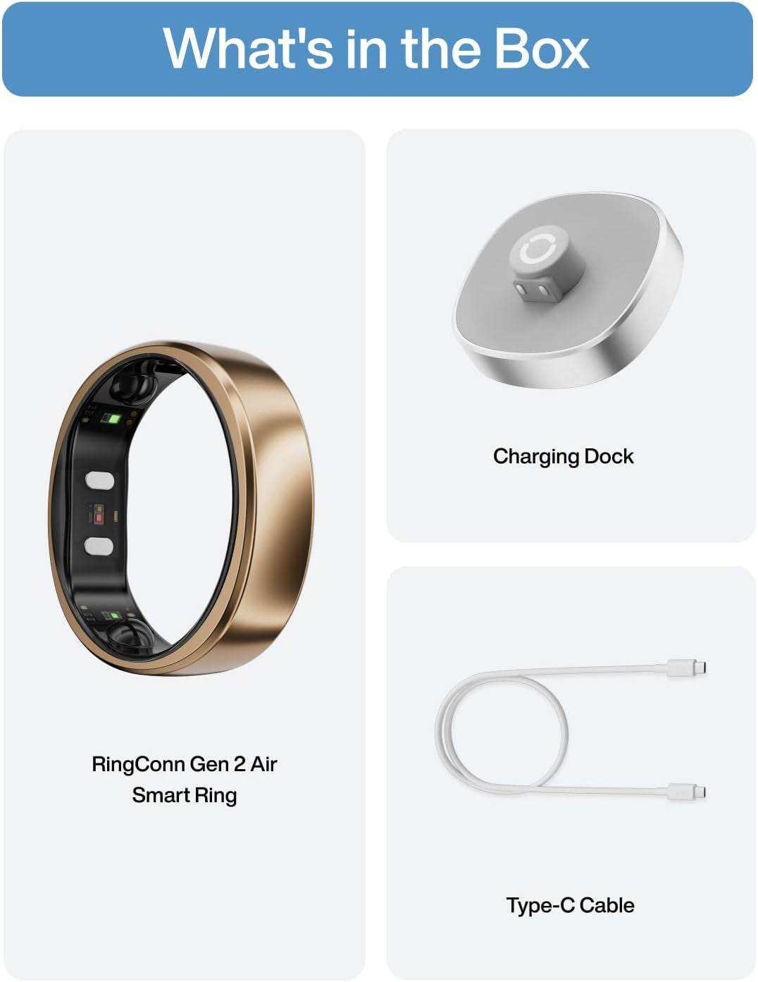 Gen 2 Air, Ultra-Thin AI Smart Ring, 10-Day Battery Life, Fitness/Sleep/Stress/Hr Tracker for Women&Men, No App Fee for Standard Features, Ios & Android Compatible (Size 10, Dune Gold)