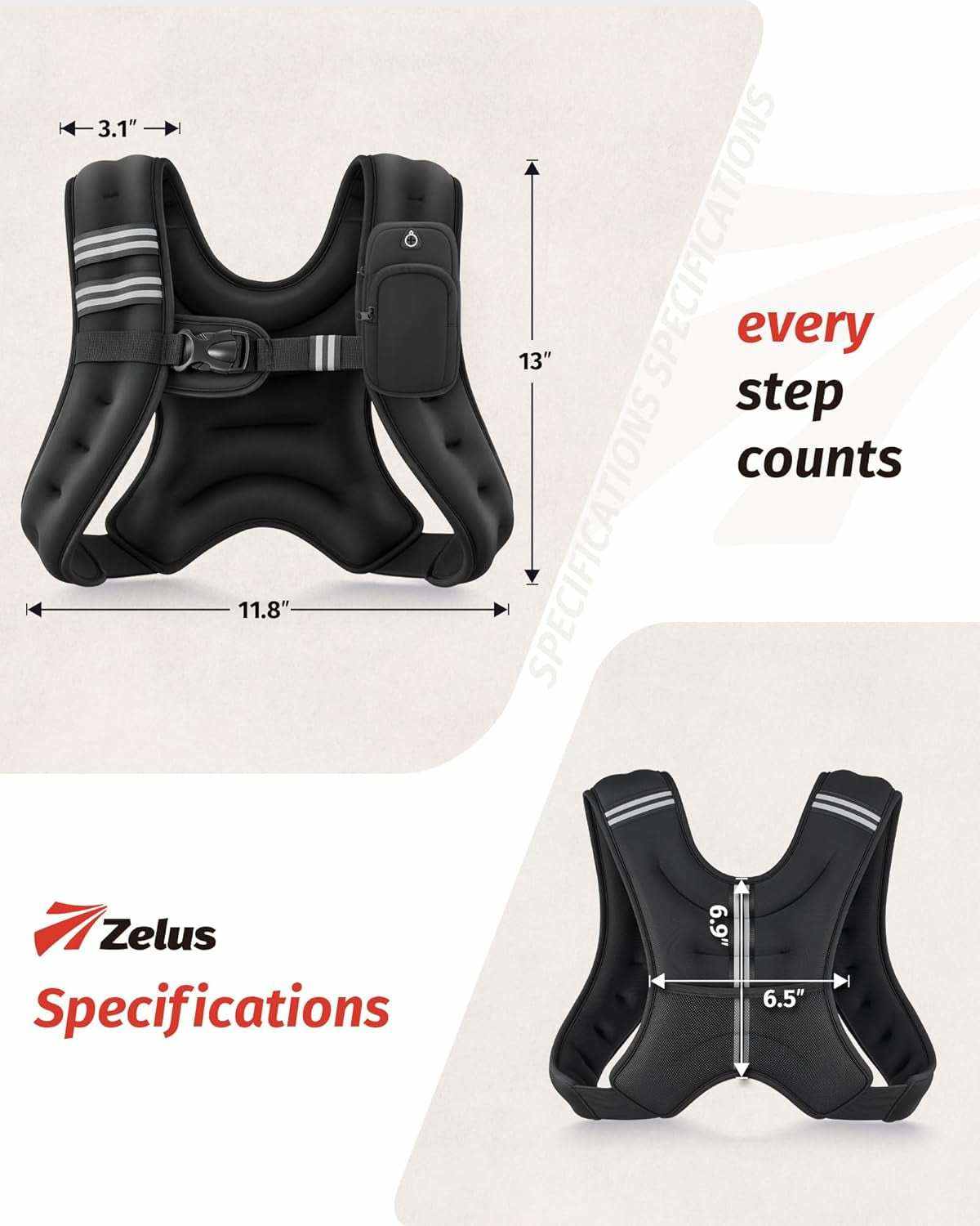 Weighted Vest, 6Lb/8Lb/12Lb/16Lb/20Lb/25Lb/30Lb Weight Vest with Reflective Stripe for Workout, Strength Training, Running, Fitness, Muscle Building, Weight Loss, Weightlifting