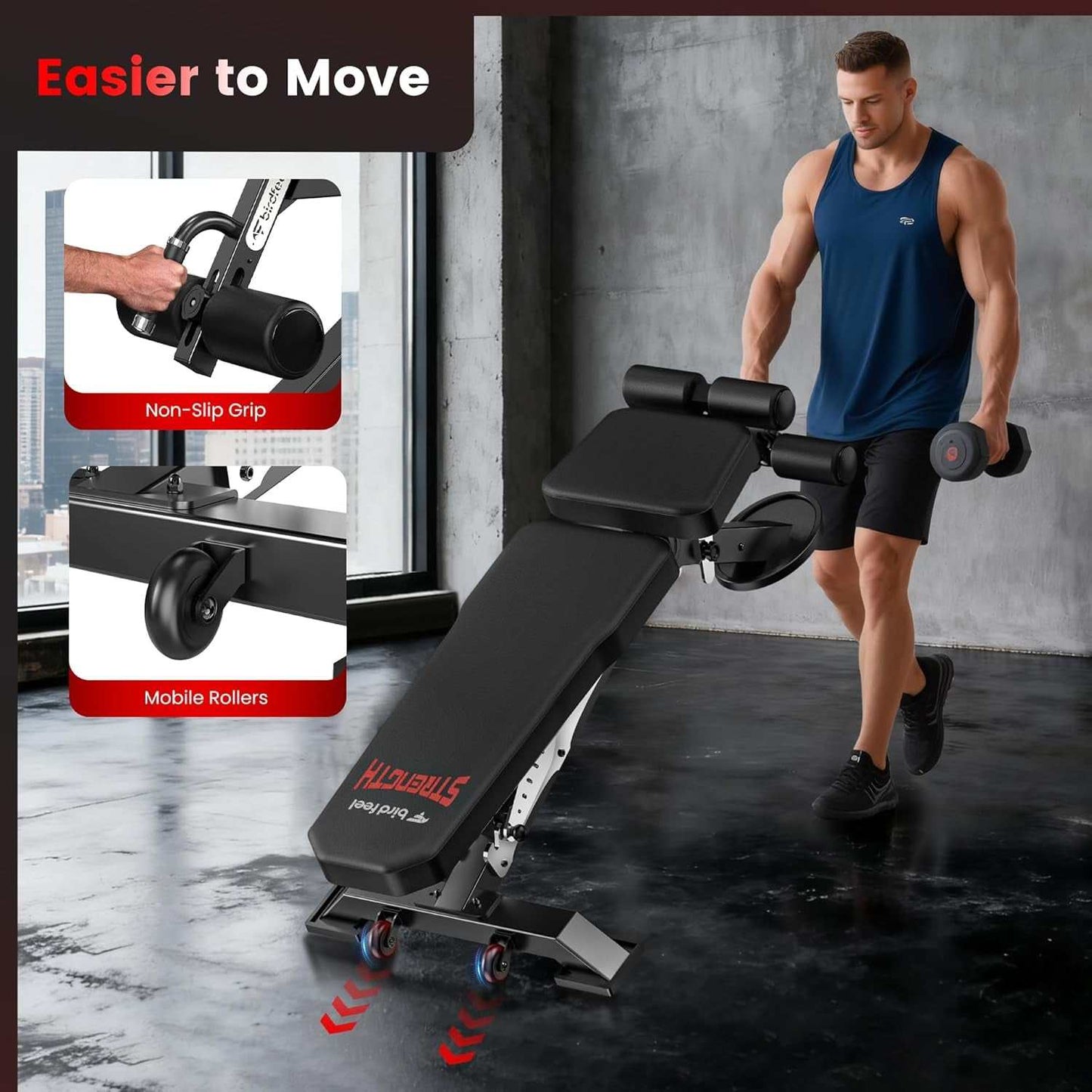 Commercial Adjustable Weight Bench, 1800LBS Heavy Duty Workout Bench for Home Gym Strength Training, Removable Leg Holder for Flat/Incline/Decline Sit up & Full Body Workout