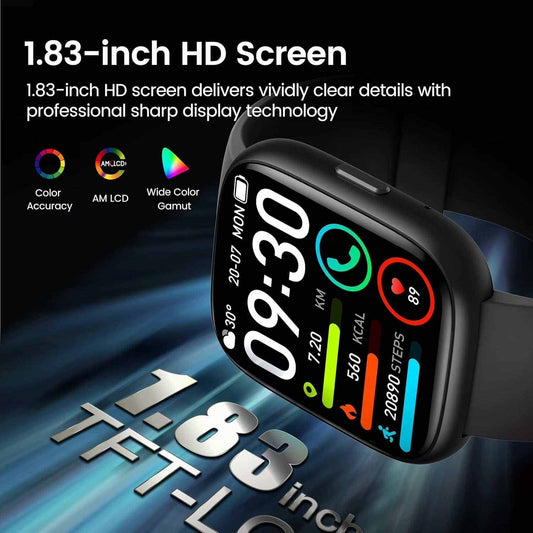 Smart Watch with Alexa Built‑In, 1.83” HD Display, Bluetooth Call, Fitness Tracker with 120+ Sports Modes, IP68 Waterproof Activity Watch for Android & iPhone – Black
