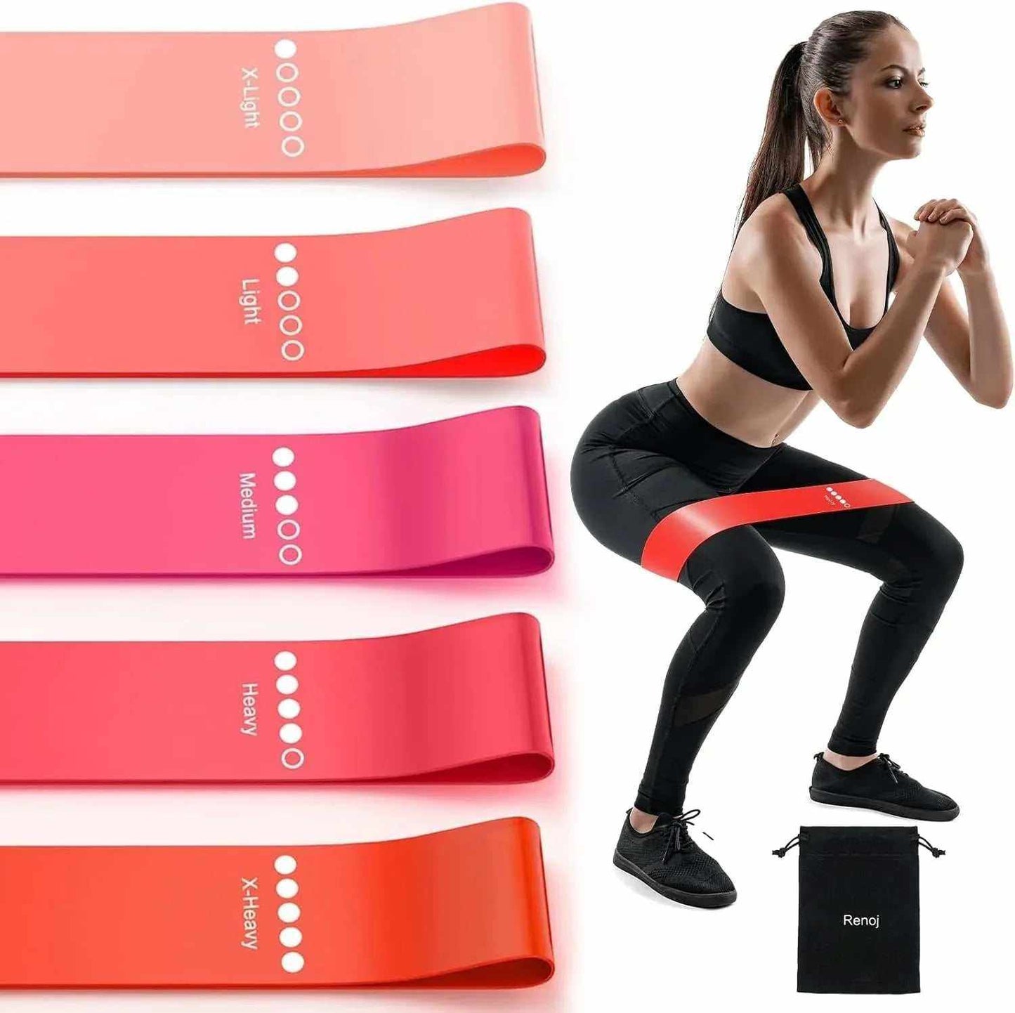 Resistance Bands 5-Pack with five resistance levels for full body strength training and portability
