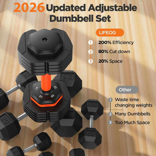Vitelle 110 lb smart adjustable dumbbell set with ergonomic silicone grips and custom storage trays