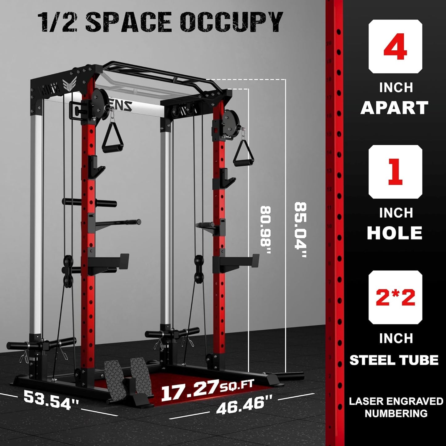C21 Power Cage with Independent Dual Pulley System, 6-In-1 Multi-Functional Squat Rack for Home Gym, 2000LBS Full Body Workout Power Rack