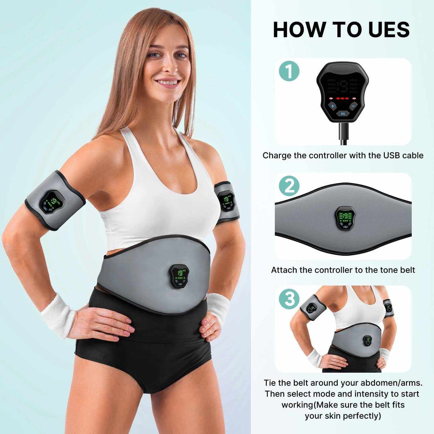 Fitness Belt, Powered Muscle Stimulator for Home Use, for Muscle Conditioning Grey