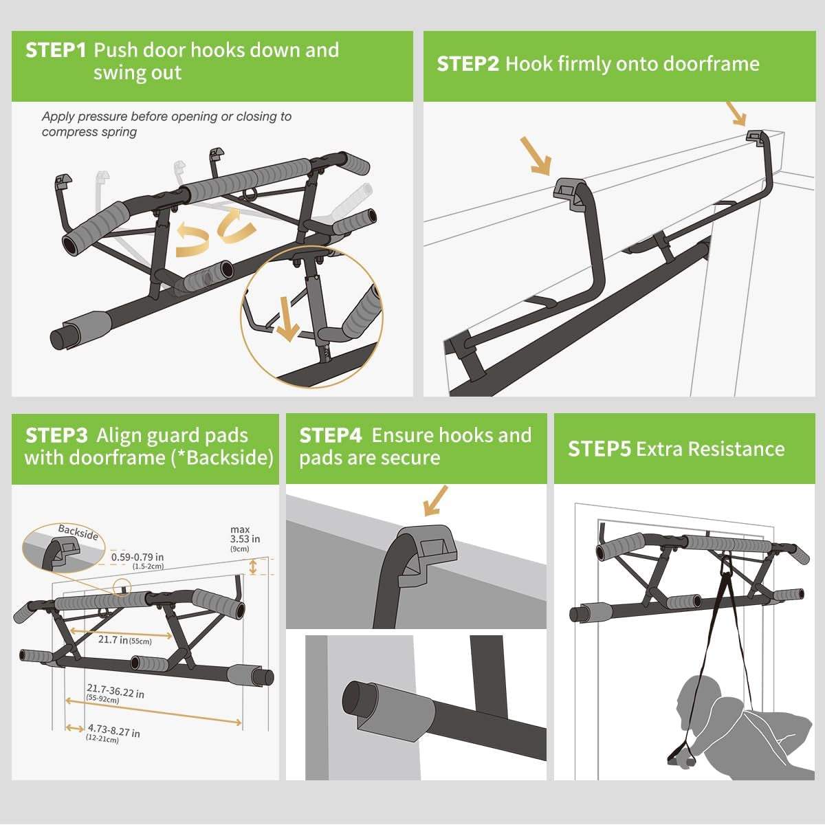 New Upgrade Pull up Bar for Doorway - Foldable Design & Space-Saving, Upto 440 Lbs Capacity, No Screwing or Slipping - USA Original Patent, Designed, Shipped, Warranty
