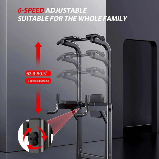 Power Tower Adjustable Height Pull up & Dip Station Multi-Function Home Strength Training Fitness Workout Station for Home Gym