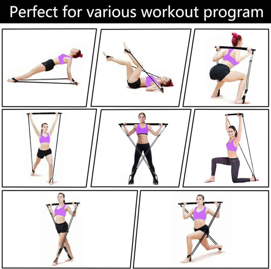 Pilates Bar Kit with Resistance Bands — 3‑Section Adjustable Bar, 40 lb and 50 lb Options