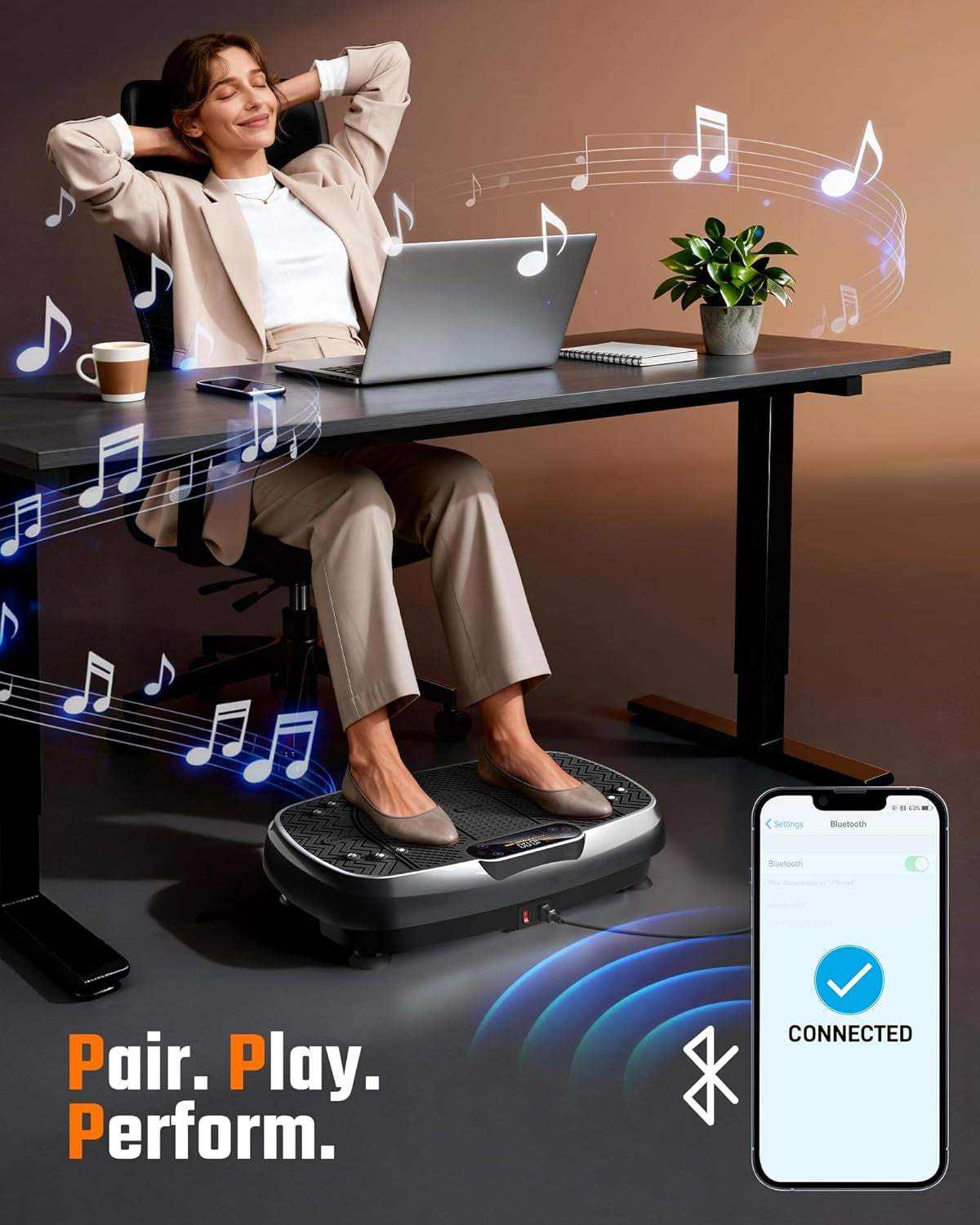 Vibration Plate Exercise Machine with 450 lbs capacity, LED display, Bluetooth audio, and resistance bands for full-body workout