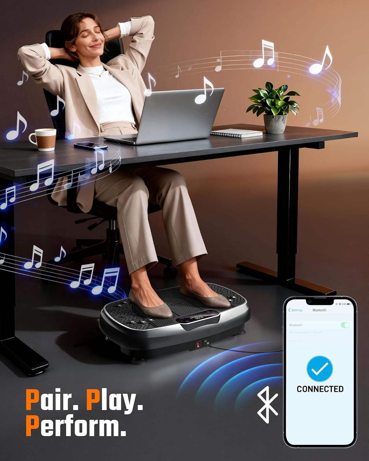 Vibration Plate Exercise Machine, 450Lbs Capacity Full Body Workout Platform, LED Display, Bluetooth Audio, Resistance Bands for Home Gym Office Fitness, Lymphatic Drainage and Weight Loss
