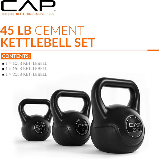 45 LB Cement Kettlebell Set – 10 Lb, 15 Lb & 20 Lb Vinyl-Coated Kettlebells for Strength Training, Cardio, Cross Training & Home Gym Workouts