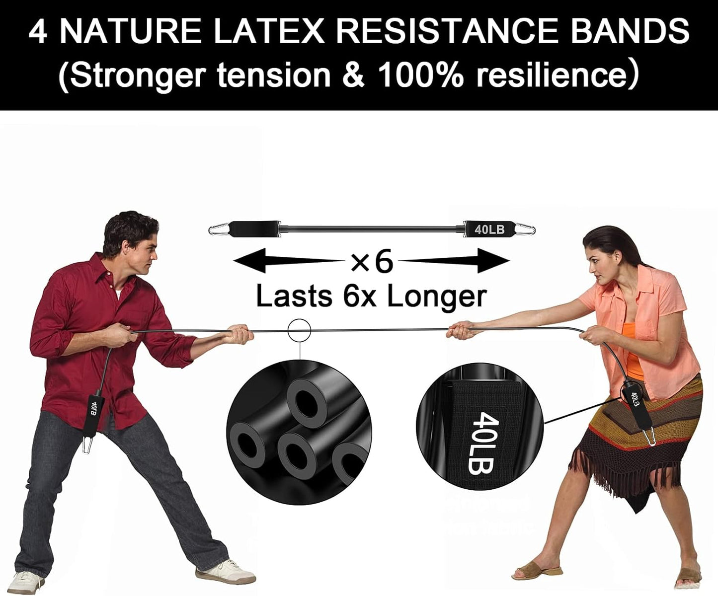 Pilates Bar Kit with Resistance Bands — 3‑Section Adjustable Bar, 40 lb and 50 lb Options