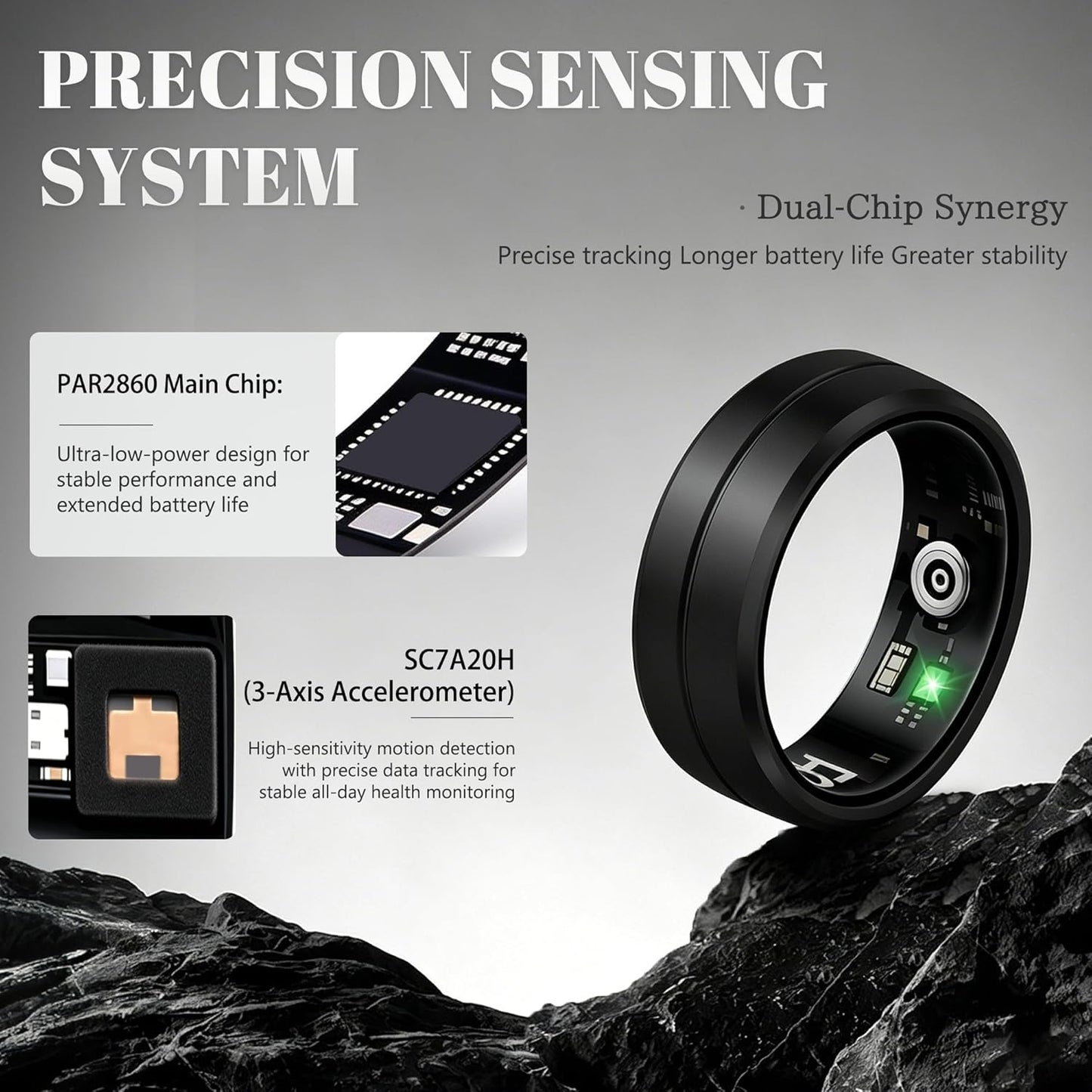 Smart Ring for Women Men, All-New Matte Scratch-Resistant Design, Health & Fitness Tracker for Sleep, Stress & Activity Monitoring, Long Battery Life, Waterproof, No App Fee, Black 8