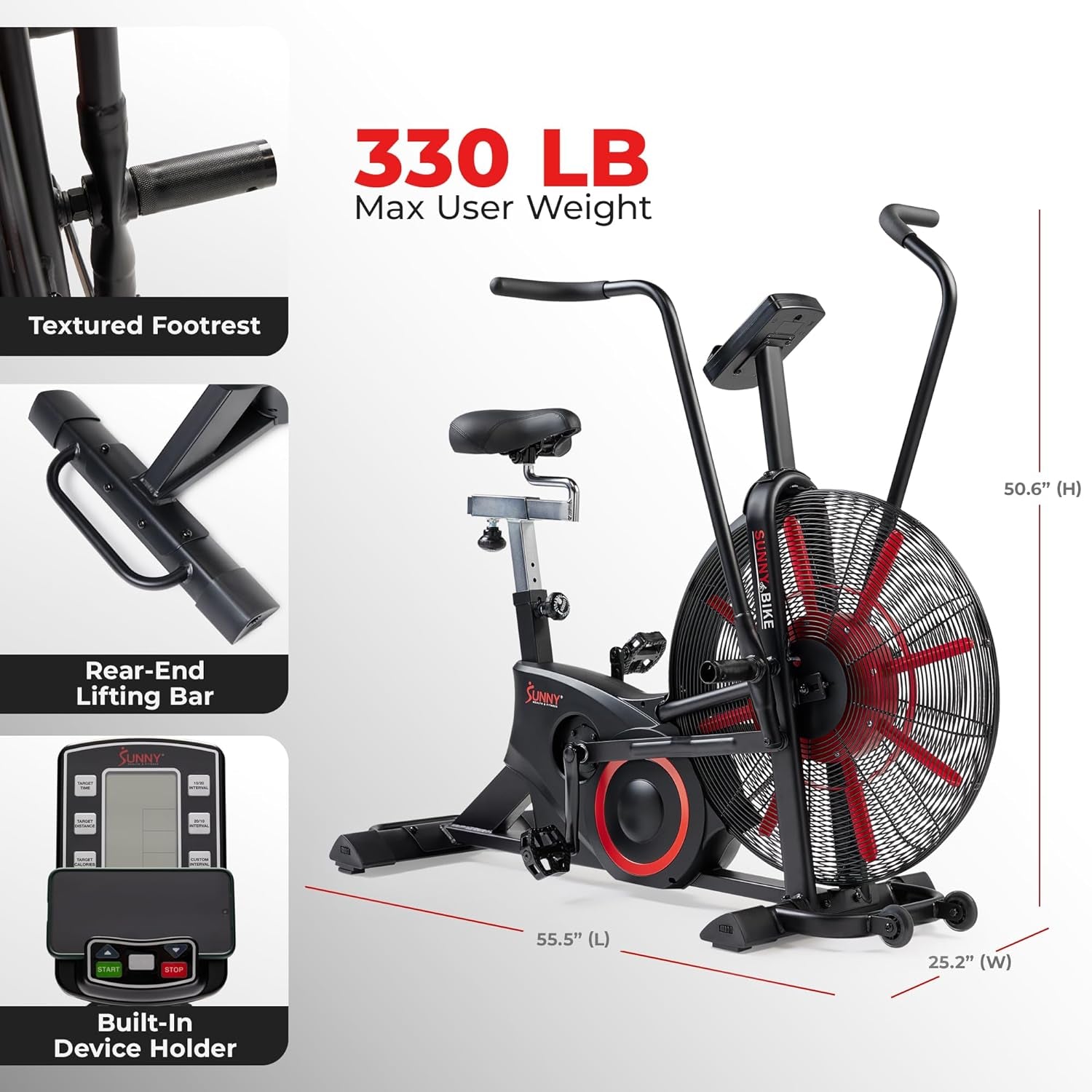 Premium Smart Cross-Training Fan Bike, Air Resistance Cardio Machine W/330Lb Capacity for Intensive Home Workout, Customizable Monitor W/Free Sunnyfit App Connection-Sf-B223018
