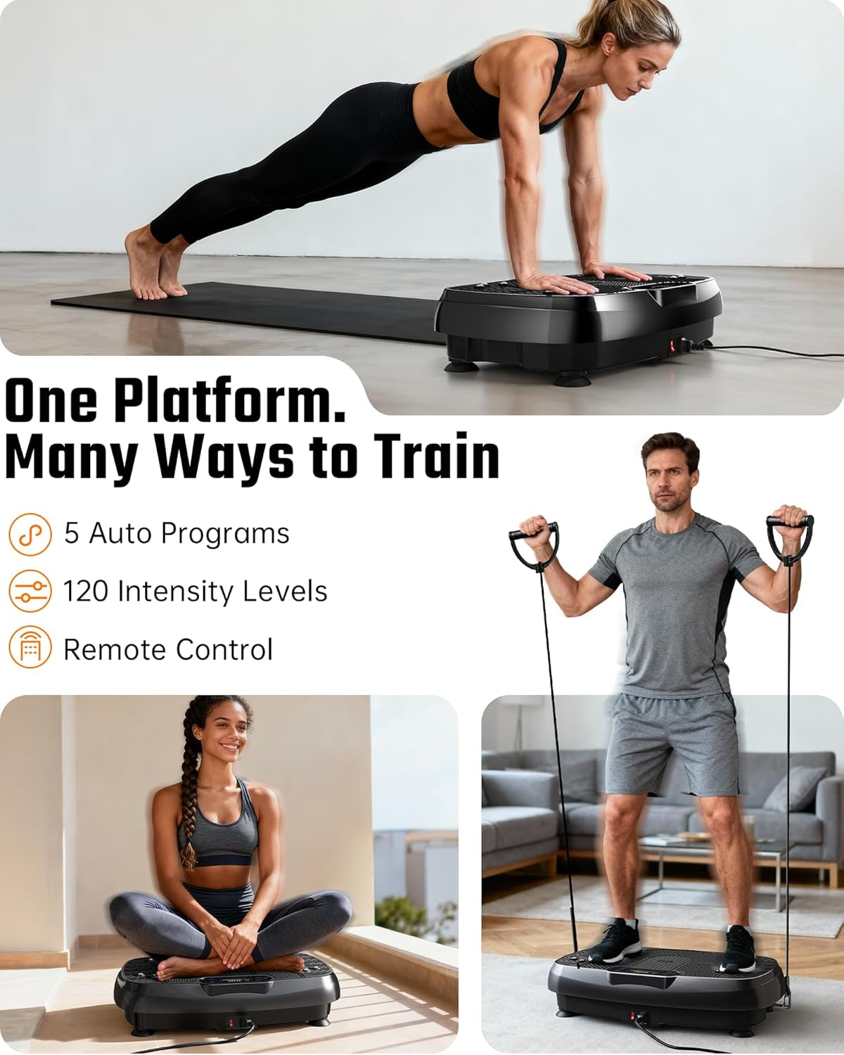 Vibration Plate Exercise Machine, 450Lbs Capacity Full Body Workout Platform, LED Display, Bluetooth Audio, Resistance Bands for Home Gym Office Fitness, Lymphatic Drainage and Weight Loss