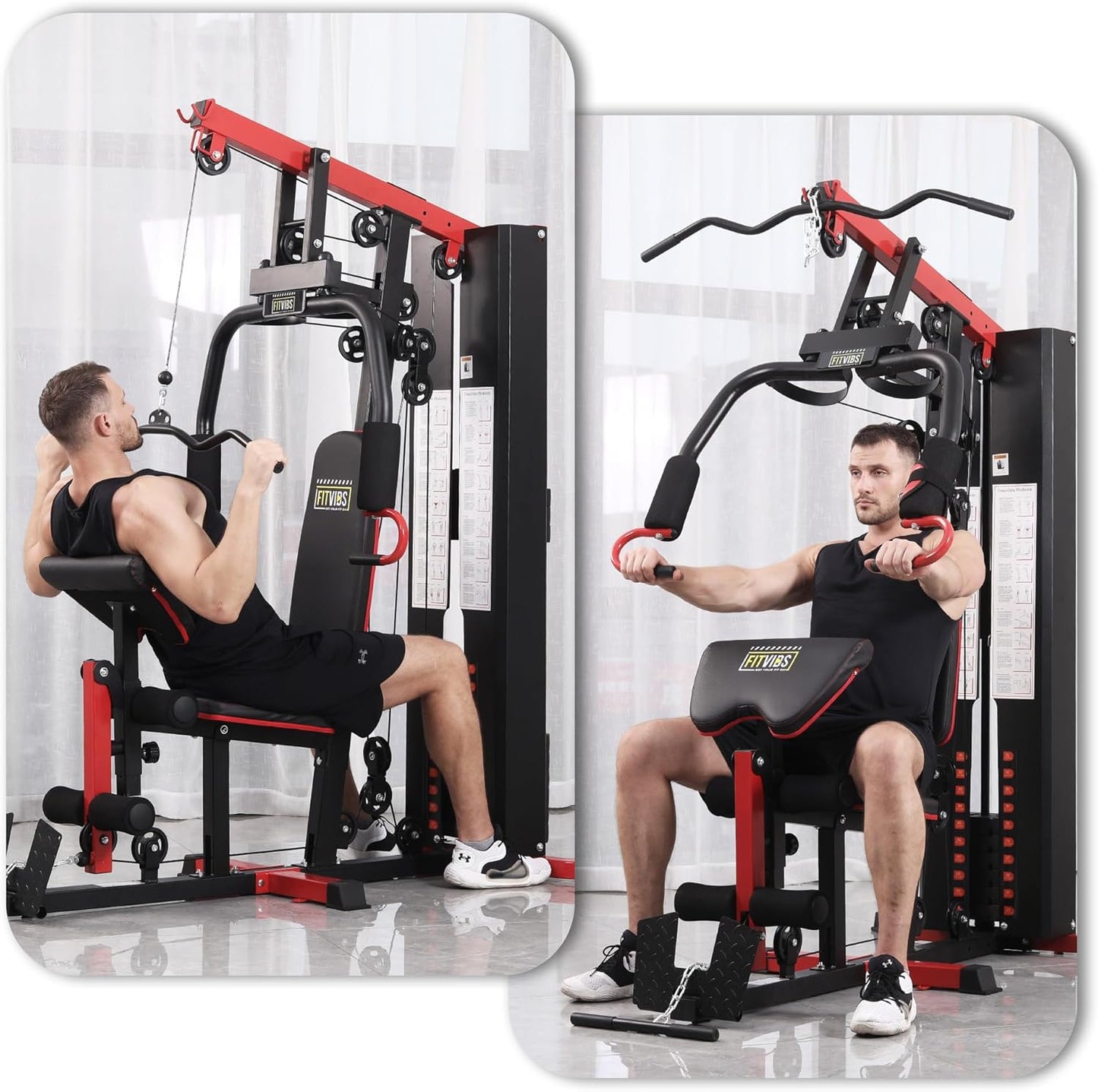 Home Gym Equipment, Multifunctional Full Body Workout Weight Machine Station with Weight Stack, All in One Exercise Equipment with Pulley System & Seated Rowing for Home Gym Strength Training