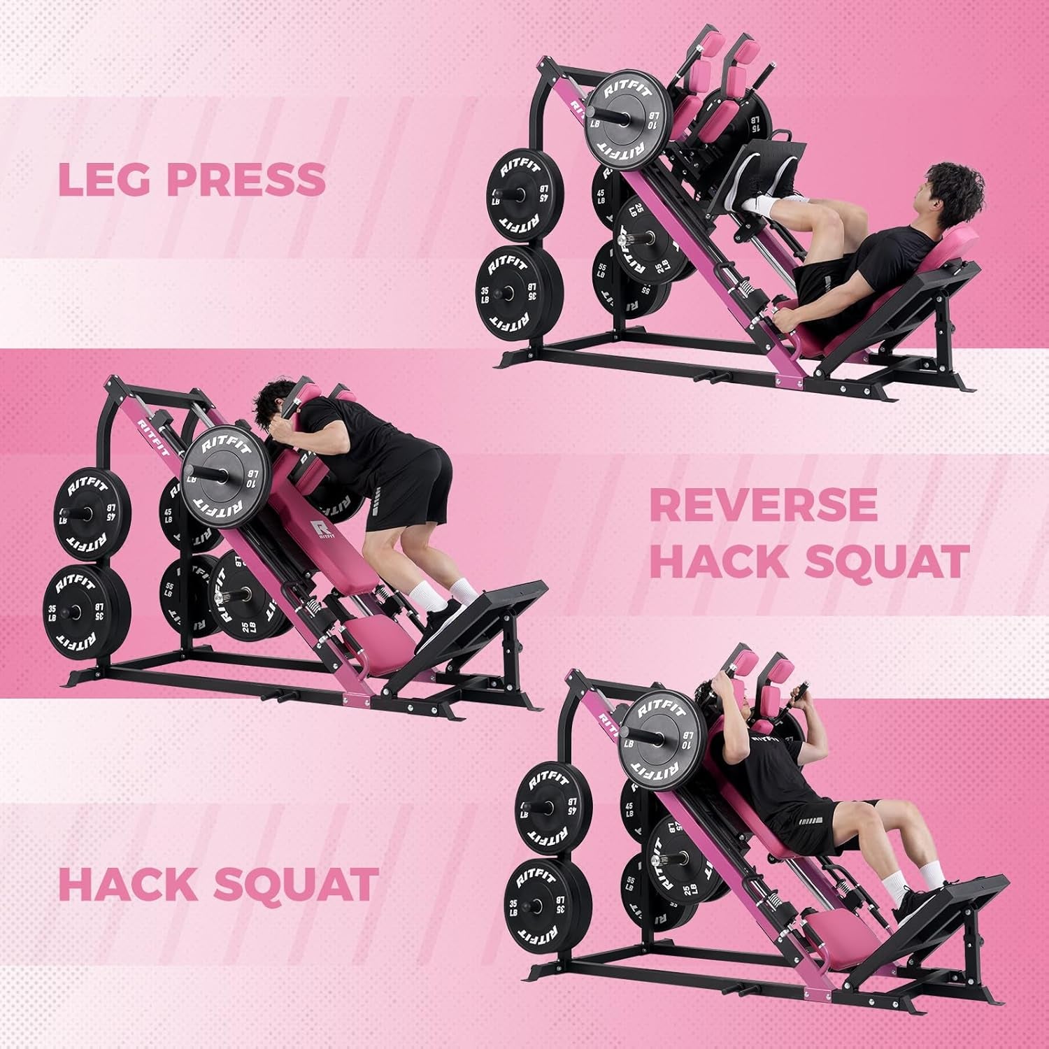 3-In-1 Leg Press Hack Squat Machine for Home Gym, 1500LB Capacity, Compact Space-Saving Design with Multiple Hack Squat & Leg Press Angles