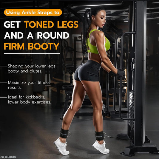 Velcro Comfortable Adjustable Padded Ankle Wrist Cuffs Neoprene Padded Straps D-Ring Glute Kickback for Cable Machine, Ideal for Glutes Exercises