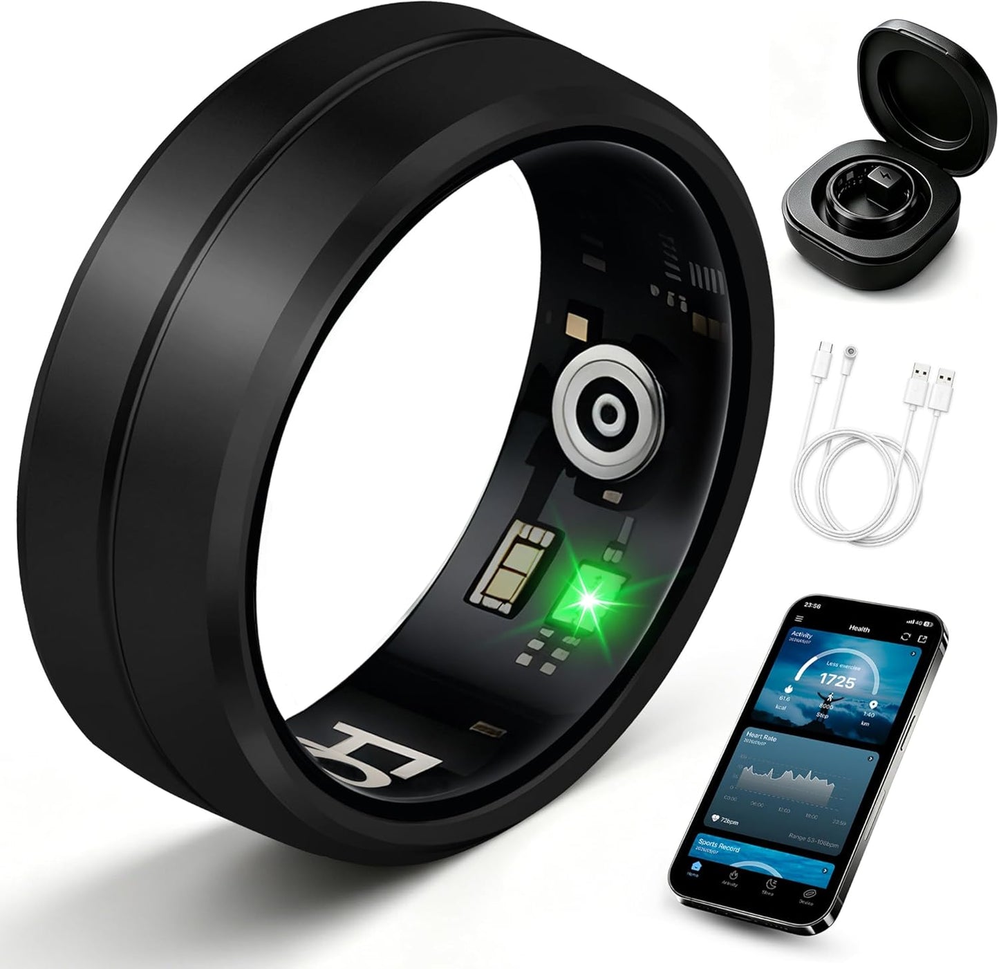 Smart Ring for Women Men, All-New Matte Scratch-Resistant Design, Health & Fitness Tracker for Sleep, Stress & Activity Monitoring, Long Battery Life, Waterproof, No App Fee, Black 8