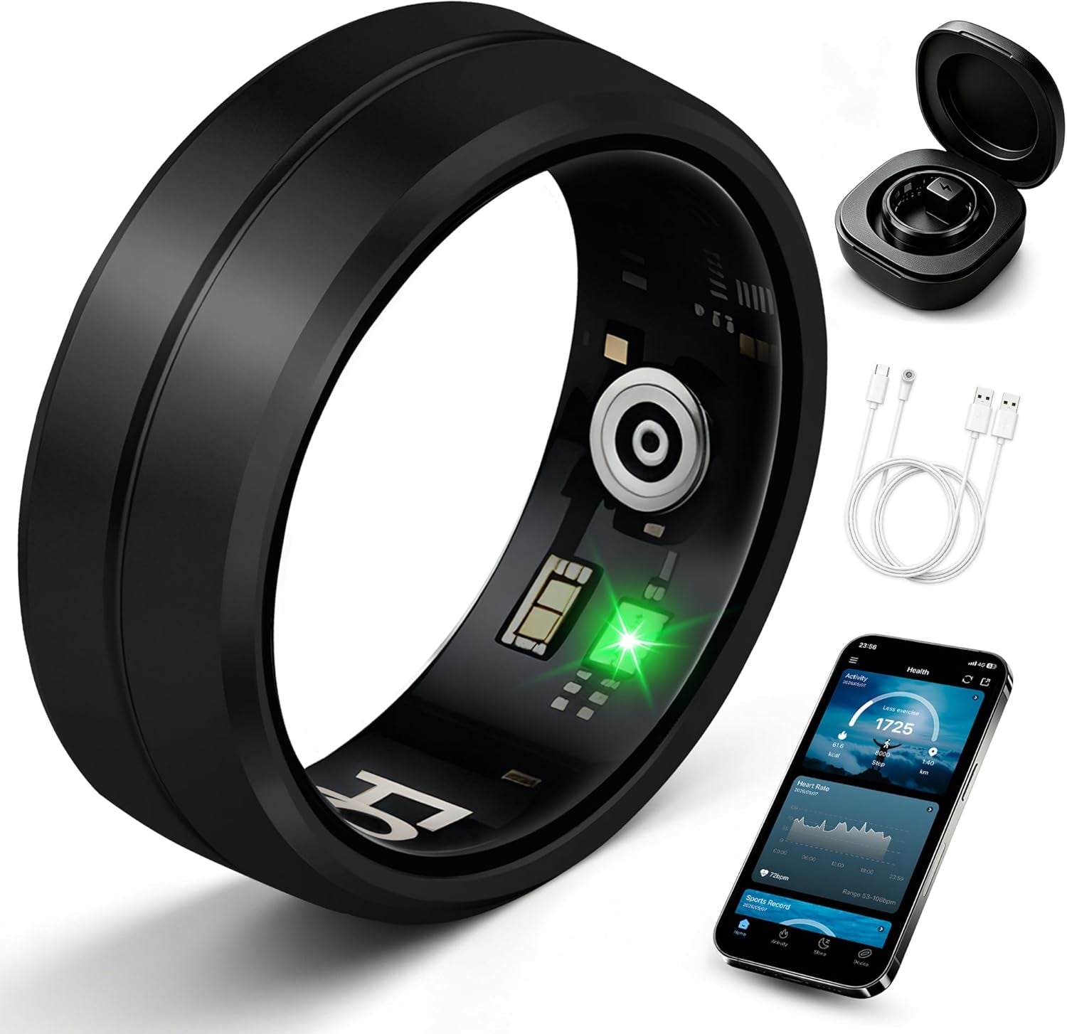 Smart Ring for Women Men, All-New Matte Scratch-Resistant Design, Health & Fitness Tracker for Sleep, Stress & Activity Monitoring, Long Battery Life, Waterproof, No App Fee, Black 8