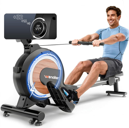 Rowing Machine, Magnetic Rowing Machine for Home, Upgraded 32-Levels Quiet Resistance with Smart Electronic Knob, 350 LBS Weight Capacity, Compact Rower Machine Easy Assembly, App Supported